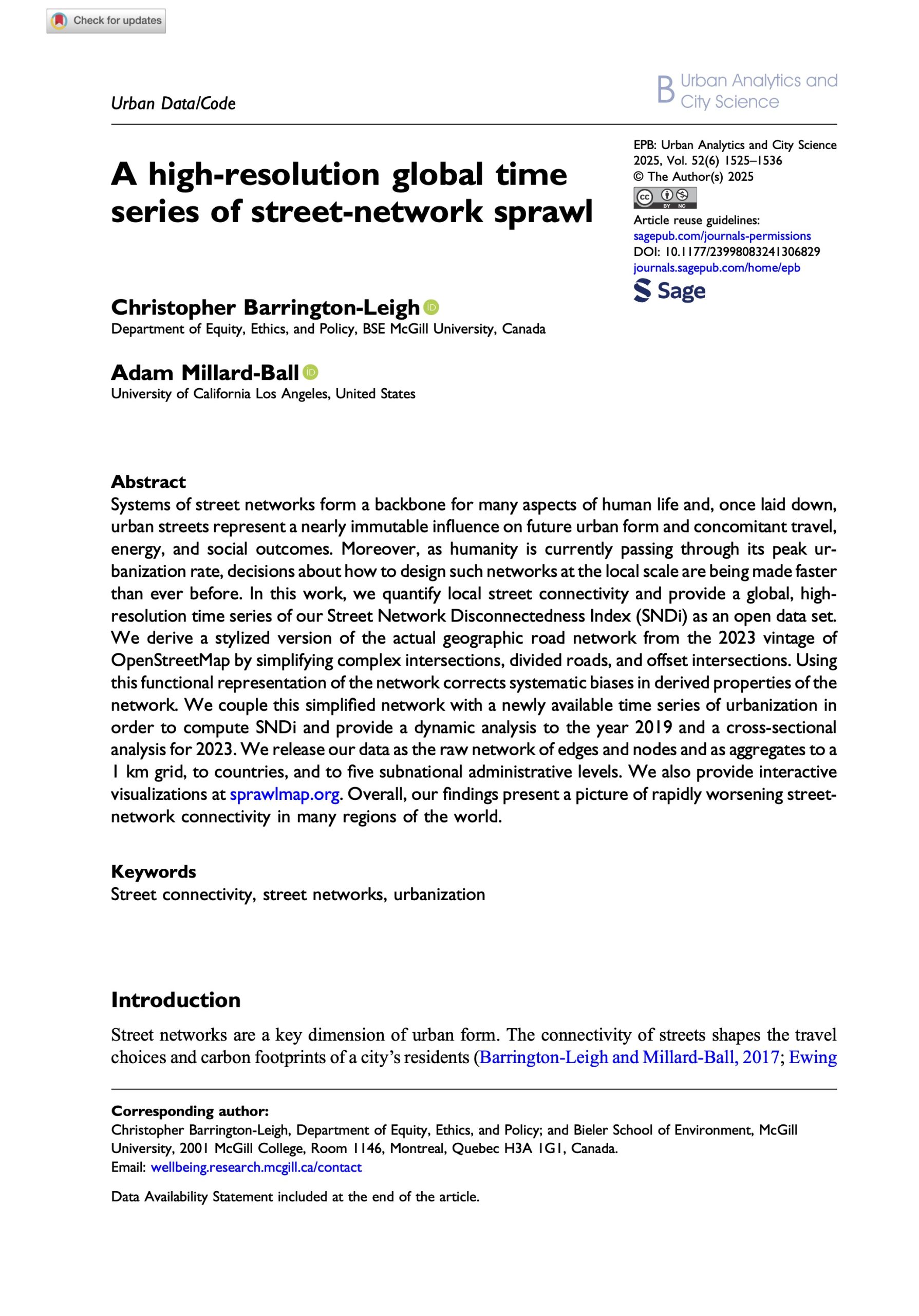 Cover image of A high-resolution global time series of street-network sprawl